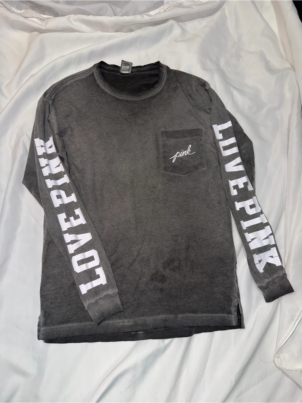adidas Charcoal Gray Long Sleeve Graphic Pocket Tee
